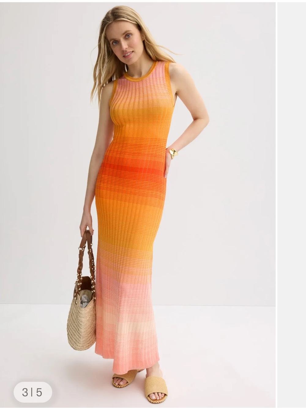 Maje Tie-Dye Knit Maxi Dress in Yellow Orange Pink Ombre size 8